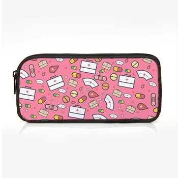 

FORUDESIGNS Pink Cartoon Nurse Pattern Pencil Holder Cosmetic Cases Kids School Supplies Children Girls Makeup Bag for Traveling