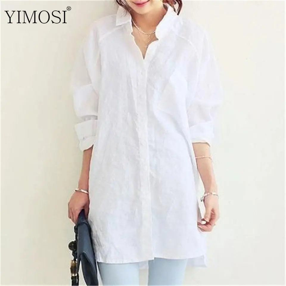 Autumn Women Cotton Linen Blouse Shirt 2019 Summer Long Sleeve White ...