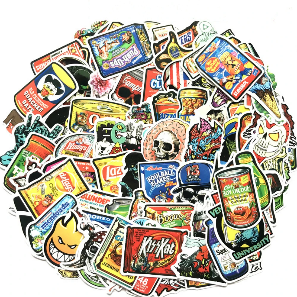 

Aliauto 100pcs/pack Funny Food Graffiti Car Sticker Waterproof Not Repeat Decal Guitar Helmet Luggage Laptop Skateboard Bicycle
