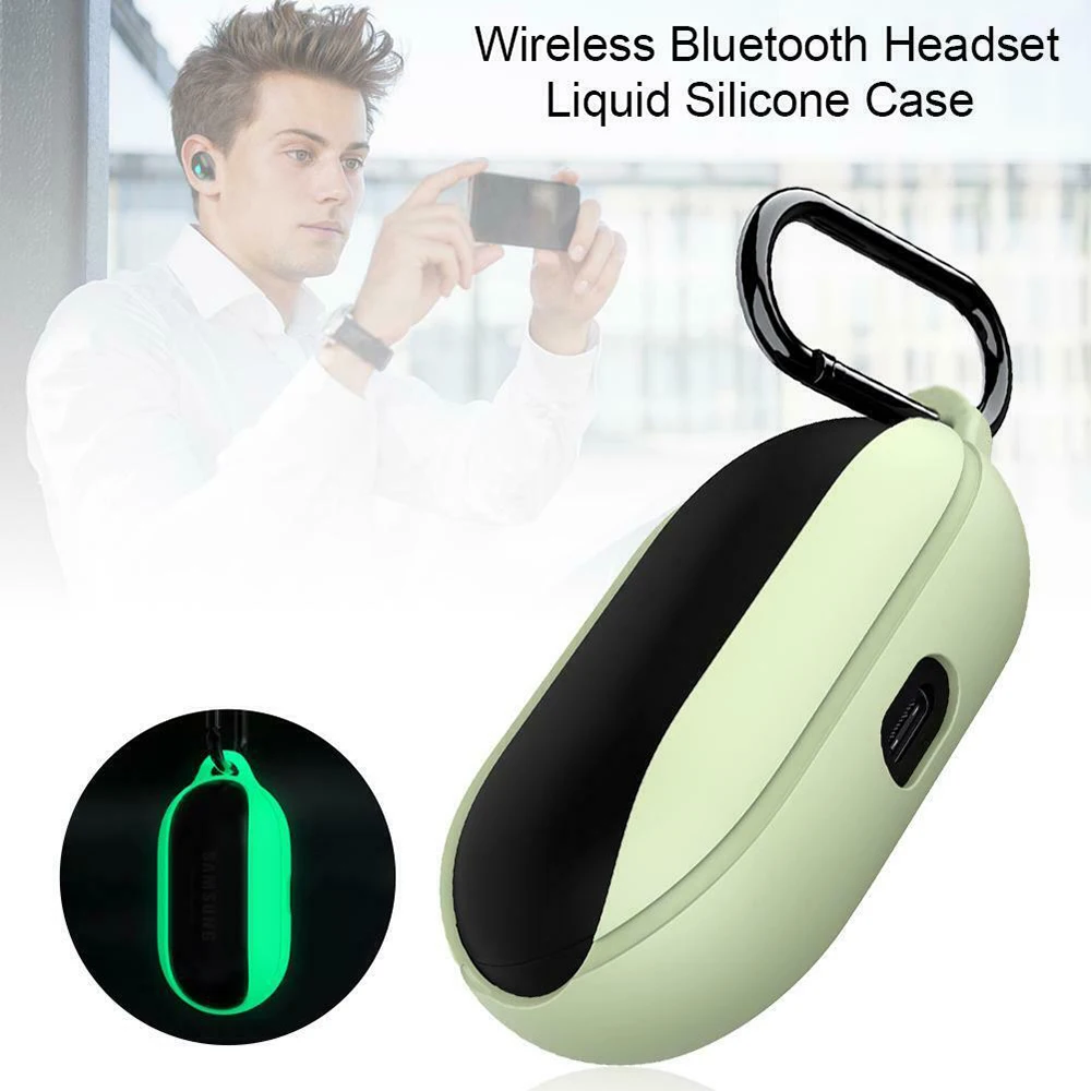 

Liquid Silicone Protective Cover Non-Dust Night Light Protect Case with Hook for Samsung Galaxy Buds Wireless Bluetooth Headset