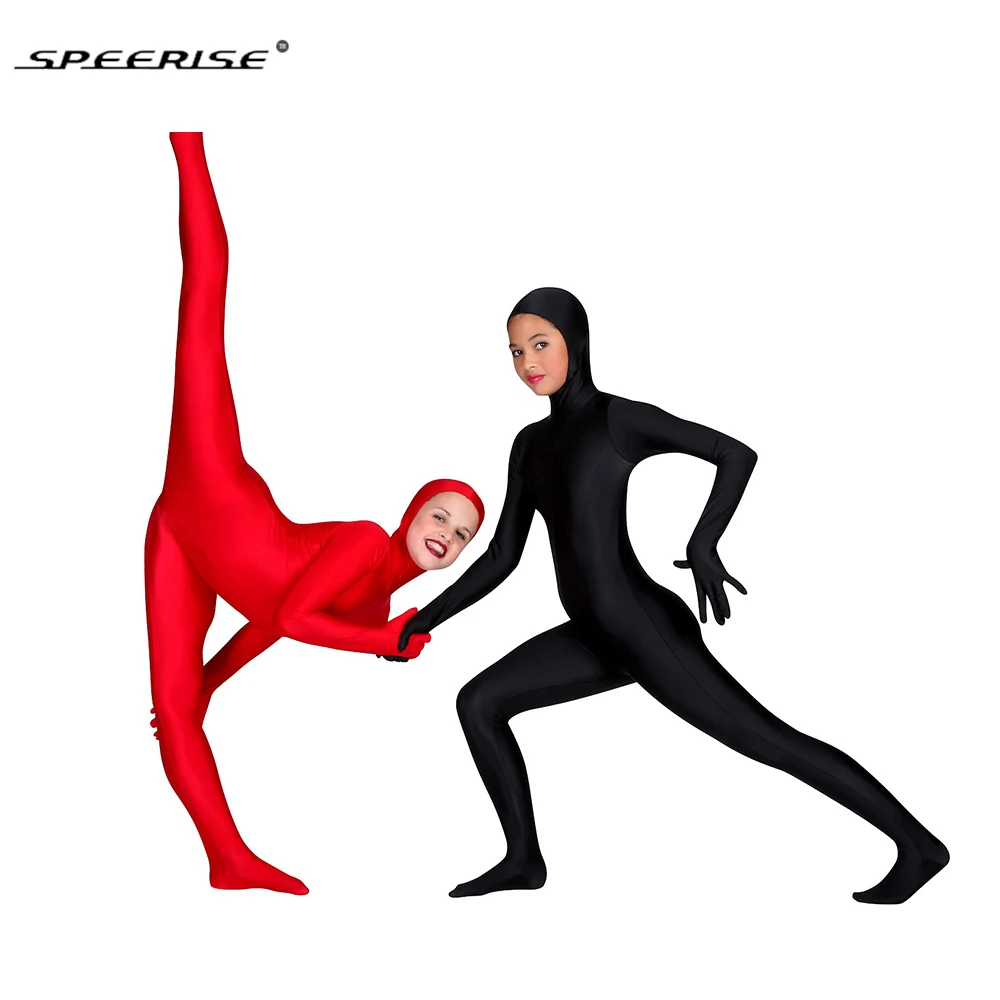 Sperise/черные костюмы зентай с открытым лицом для мальчиков цельные колготки
