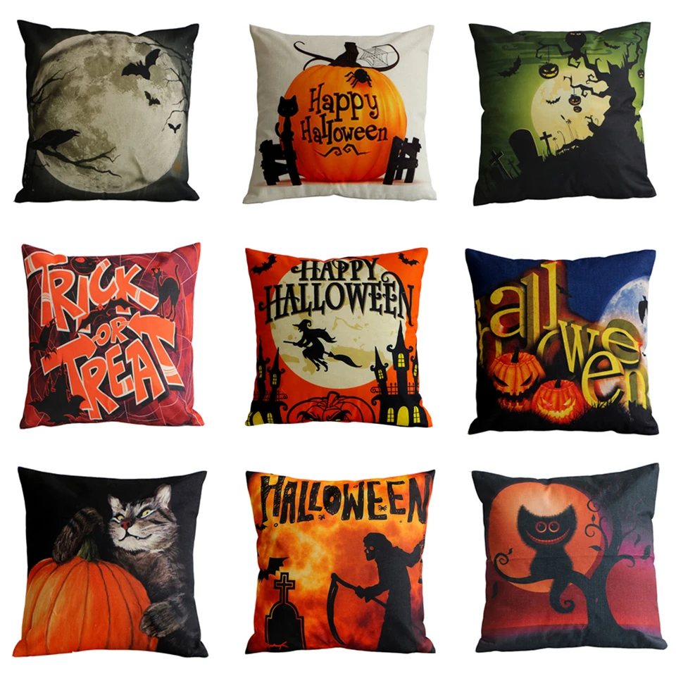 

Happy Halloween Cushion Cover Linen Sofa Cushion Cover Pillowcases Car Office Home Decor Sofa Pillow Cover 45cm*45cm