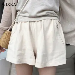 Wixra Высокая талия Свободные шорты с эластичной талией летние женские повседневные Карманы модные шорты для леди 2019 Новый горячий