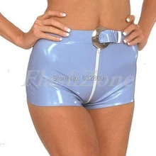 Для женщин передняя молния латекса укороченные штаны с поясом на талии