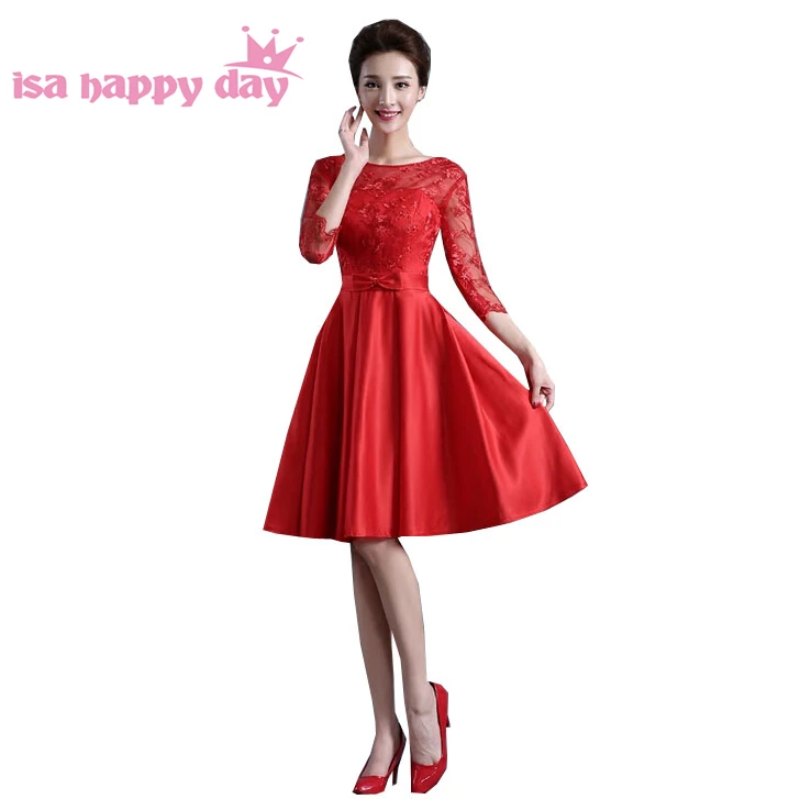 2017 short red lace satin ball gown prom sleeveness knee