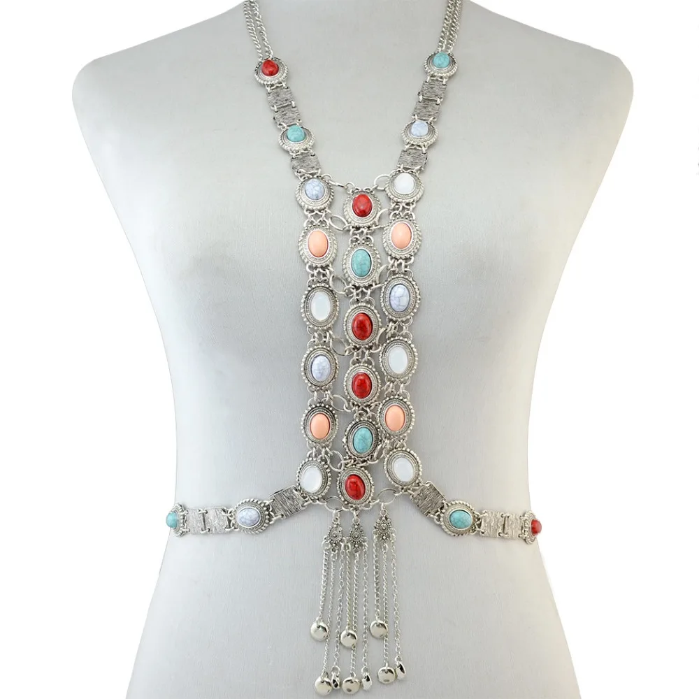 Gypsy Boho Bikini Acrylic Bead Body Jewelry Summer Beach silver Metal