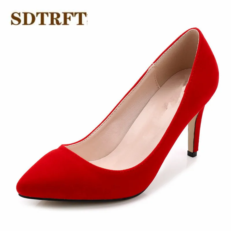 

SDTRFT Plus:35-43 44 Spring/Autumn Bride Stiletto Party 5/8cm Med High-Heeled wedding shoes sexy pumps Pointed toe Suede Sandals