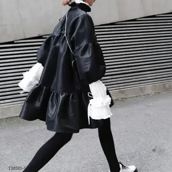 

European style 2019 New arrivals summer Spring fashion women clothes puff sleeve solid color loose casual dress T3058
