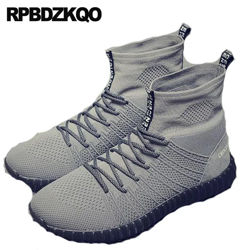 

2018 Short Men's Shoes Ankle Casual High Top Booties Sneakers Mesh Red Sock Designer Flat Fall Korean Boots Men Lace Up Trainer