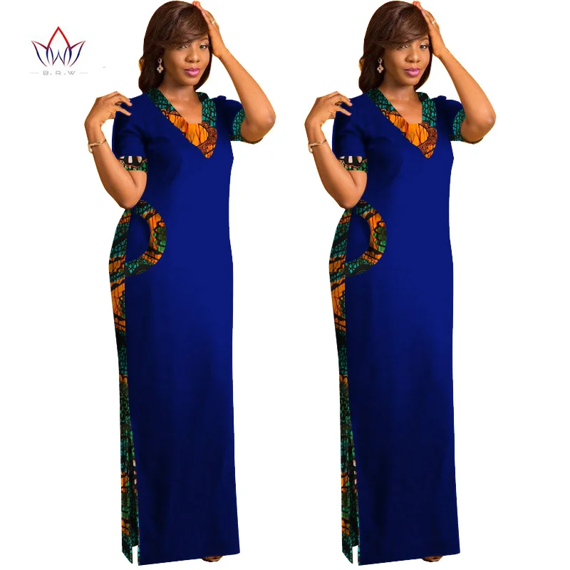 BRW африканская одежда для женщин короткий рукав макси платья Прямое платье с принтом Дашики Африканский принт длинное платье WY1237
