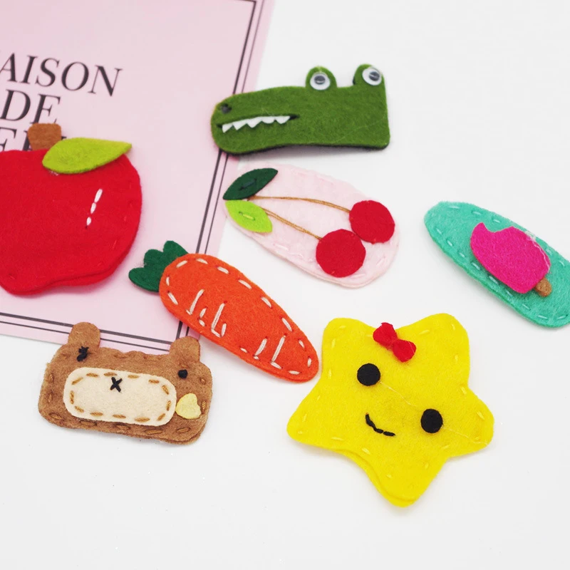 

New Cute Children Headdress Girls Felt Cloth Cartoon Hair Clips Bear Animals Hairpins Cotton Handmade bb Clips Hair Accessories