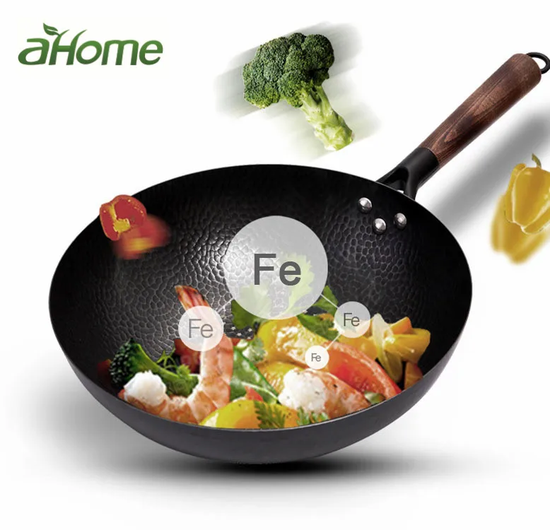 Konco-sartén de hierro fundido wok de hierro puro, olla sin recubrimiento,  uso General para cocina de Gas e inducción, utensilios de cocina Wok  chinos, 32cm - AliExpress