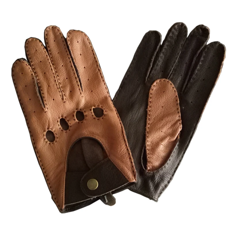 Men's Genuine Leather Gloves Breathable Fashion Classic Goatskin Unlined Thin Spring Summer Driving