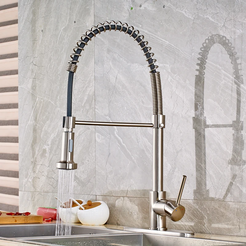 

Nickel Brushed Finished Swivel Spout Kitchen Sink Faucet Single Handle/ Hole Mixer Tap with Cover Plate