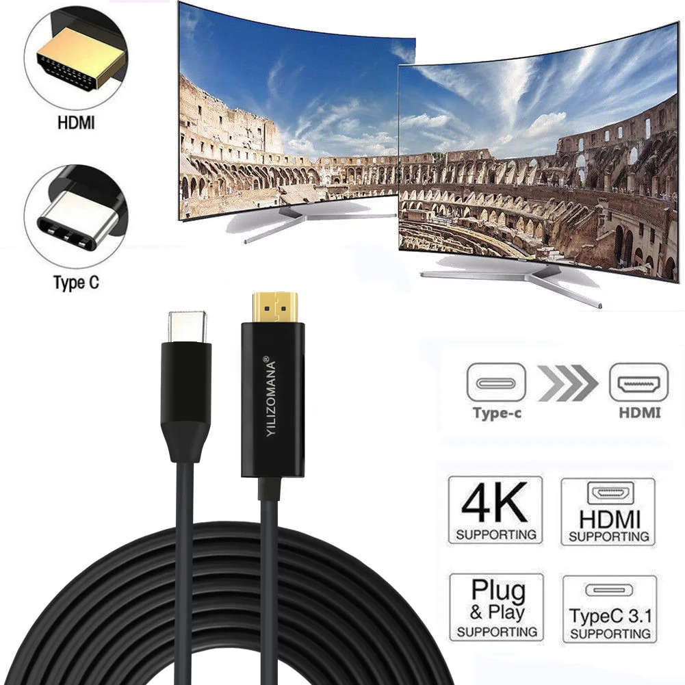 

YILIZOMANA USB C Cable Type C to HDMI Thunderbolt 3 for MacBook Samsung Galaxy S10/S9 Huawei Mate 20 P20 Pro USB-C HDMI Adapter