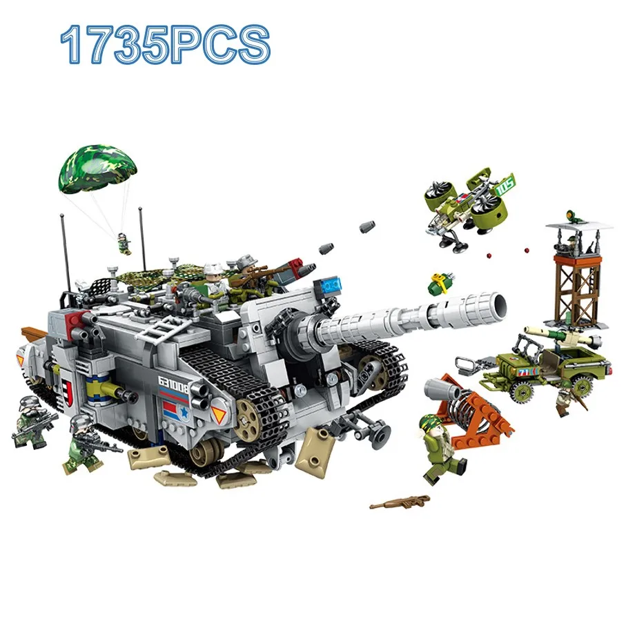 

1735PCS Military Series 2IN1 Combat Robot Tank Transportan Building Blocks Educational Toys for children Bricks Gifts