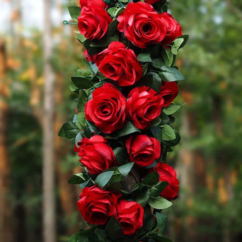 10 heads/pc 220cm Artificial Flower Vines Wedding Rose Rattan Wall