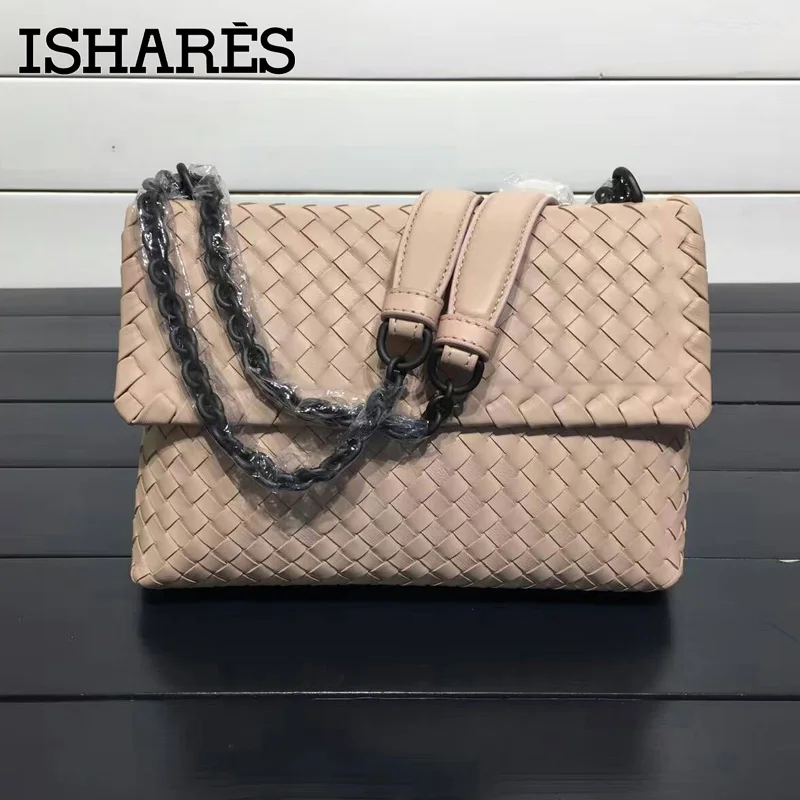 ISHARES sheepskin woven shoulder bags genuine leather chain bags women fashion design messenger bag crossbody cover bag IS168032