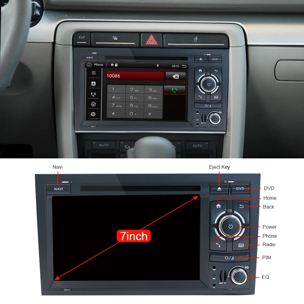 Top Eunavi Octa 8 cores 2 Din Car Multimedia Player GPS Android 9.0 DVD Automotivo For Audi/A4/S4 2002-2008 Radio RAM 2GB ROM 32GB 1