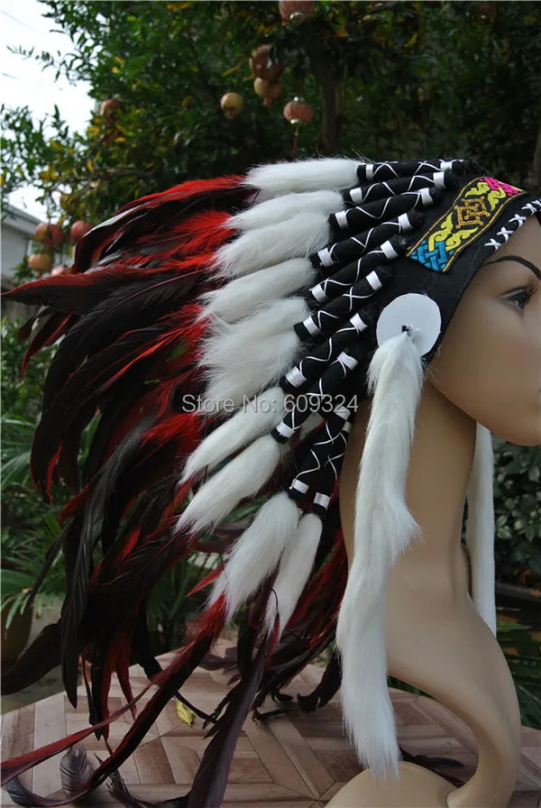 Buy 21inch high Indian Feather headdress of red color