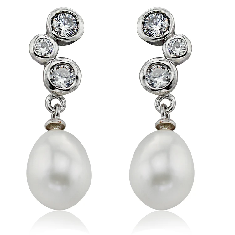 

SNH AAA 8-9mm white/peach/purple drop 100% real freshwater pearl earrings 925 sterling silver natural cultured pearl earrings