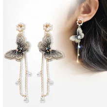 Новые темпераментные серьги-бабочки с жемчугом, Простые индивидуальные длинные женские серьги в европейском и американском стиле