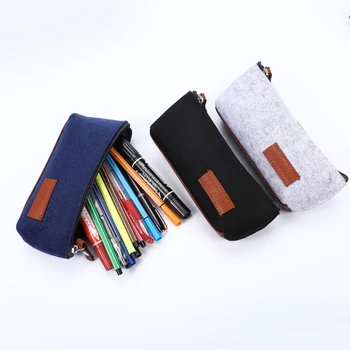

Harphia Wool Felt Pen Case Bag Make up bag School Tools Medium capacity school Classic Fashion Simple PU leather zipper