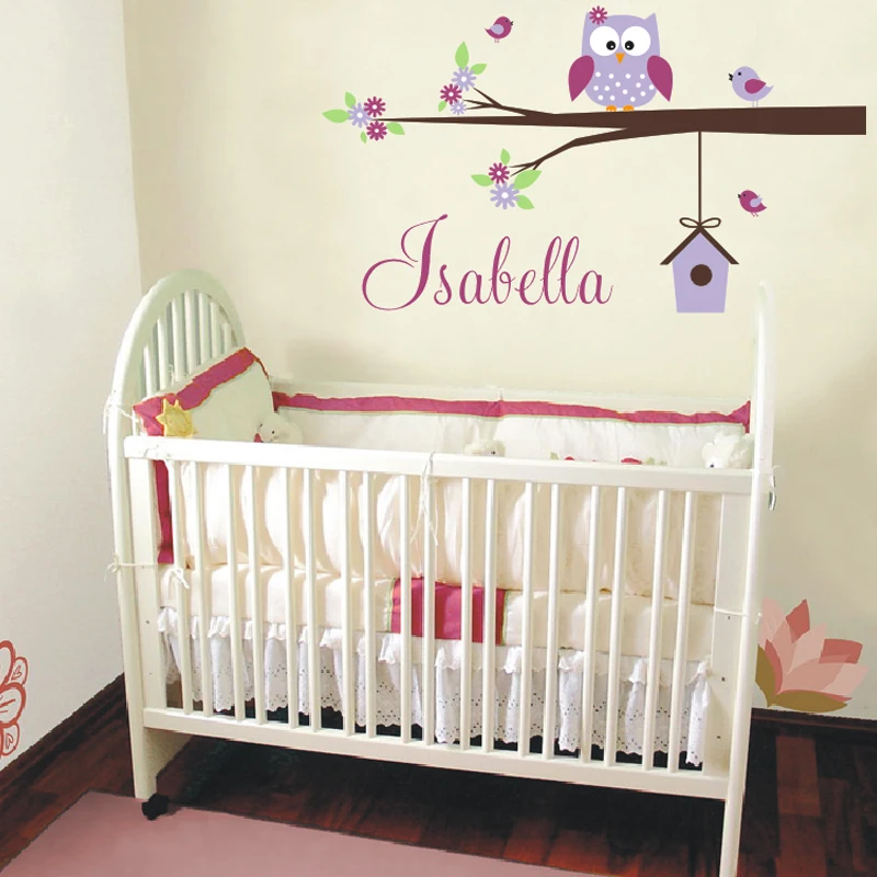 Personalized Name Owl Wall Decal With Birds Birdhouse Children Personalized Name Owl Wall Decal With Birds Birdhouse Children Nursery Decals Vinyl Lettering Art For Kids Room Decor In Stickers From Home