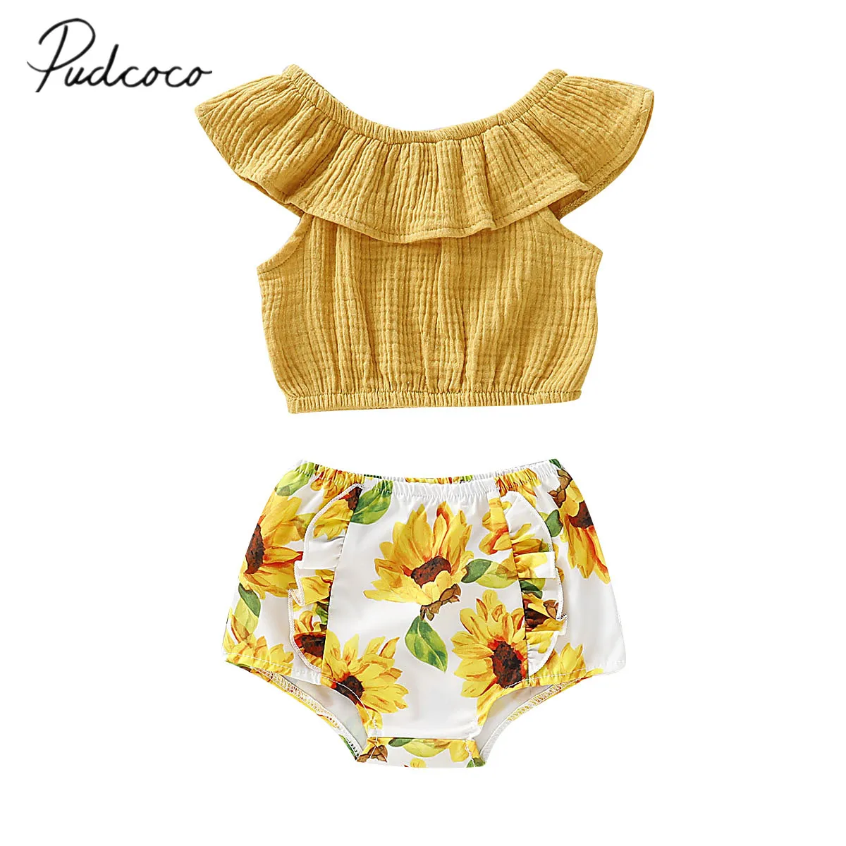 US Toddler Kid Baby Girl Clothes Sunflower Ruffle Top+Shorts 2PCS Outfits Summer