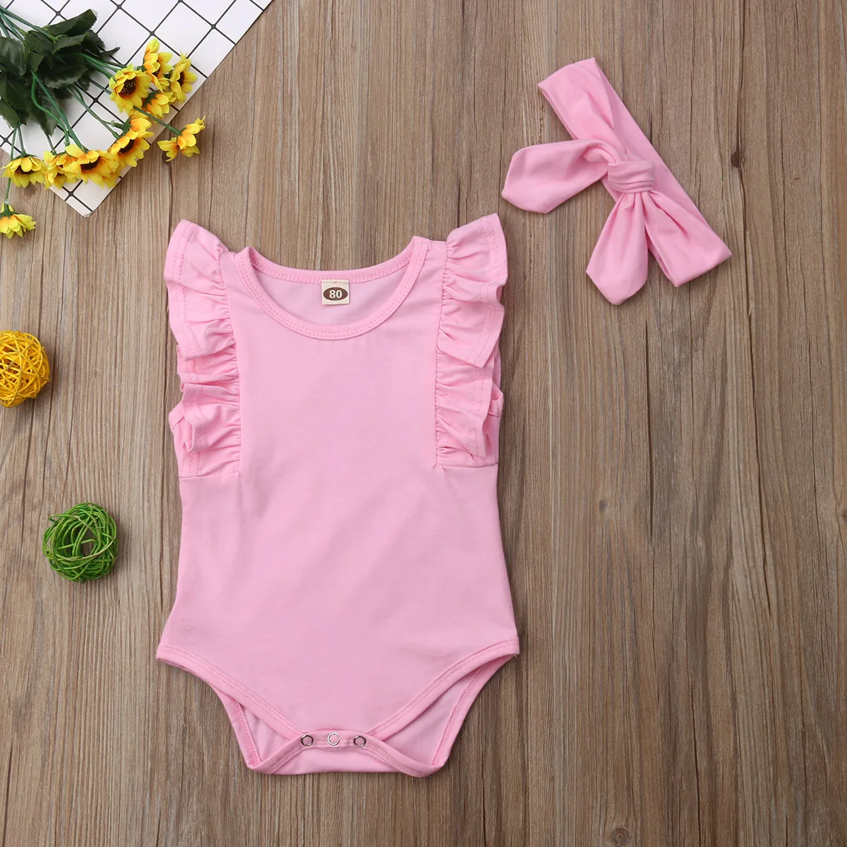

Pudcoco 2019 Baby Girls Infant Ruffle Solid Bodysuit Jumpsuit Outfit Clothes Summer