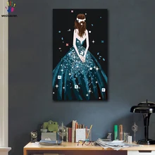 DIY картинки для раскраски по номерам с цветами Девушка в синем платье вид сзади картина Рисование по номерам в рамке дома