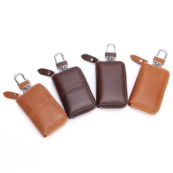 

Classic Brown leather key walelt retro oil skin men and women general leather car key bag multi-function home key holder case