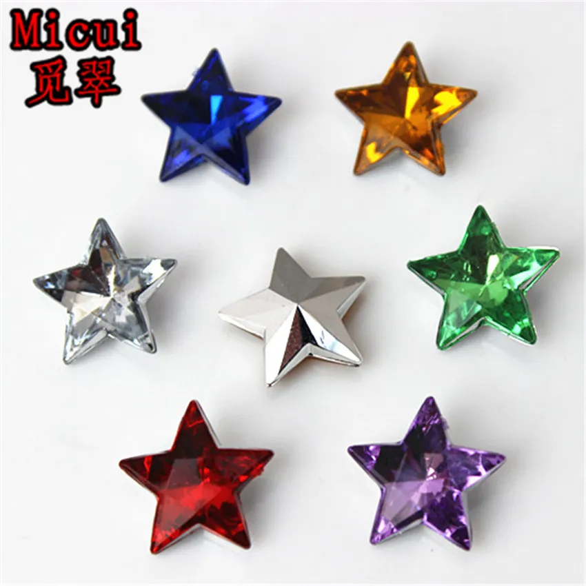

Micui 100PCS 14mm Five pointed star Rhinestone Acrylic Rhinestone Pointback Stones Crystal For DIY Clothes Dress Crafts ZZ170