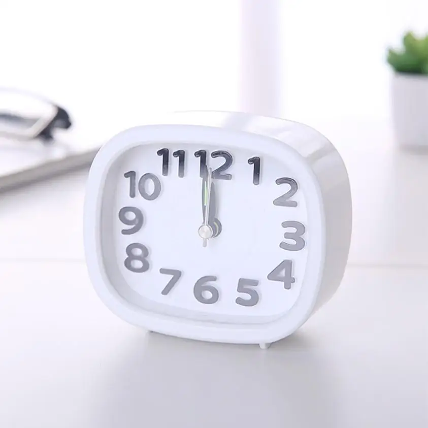 New Rectangle Alarm Clock Cute Small Bed Compact Travel Quartz Needle Beep Alarm Clocks Plastic Home Kitchen Office Watch #M
