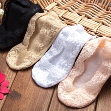 Mulheres rasas de silicone rendas chinelo tornozelo meias invisíveis sem costura meninas baixo corte barco algodão meias grossas