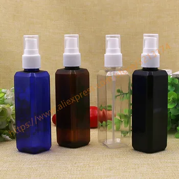 

100ml clear/brown/blue/black square PET bottle with white plastic pump.lotion/hand wash/Shampoo/moisturizer/facial water bottle
