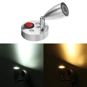 

White/Yellow LED Reading Light Lamp Interior Bedroom Bedside Wall Lamp 3W On/Off Switch Caravan Cupboard Wardrobe Closet Light