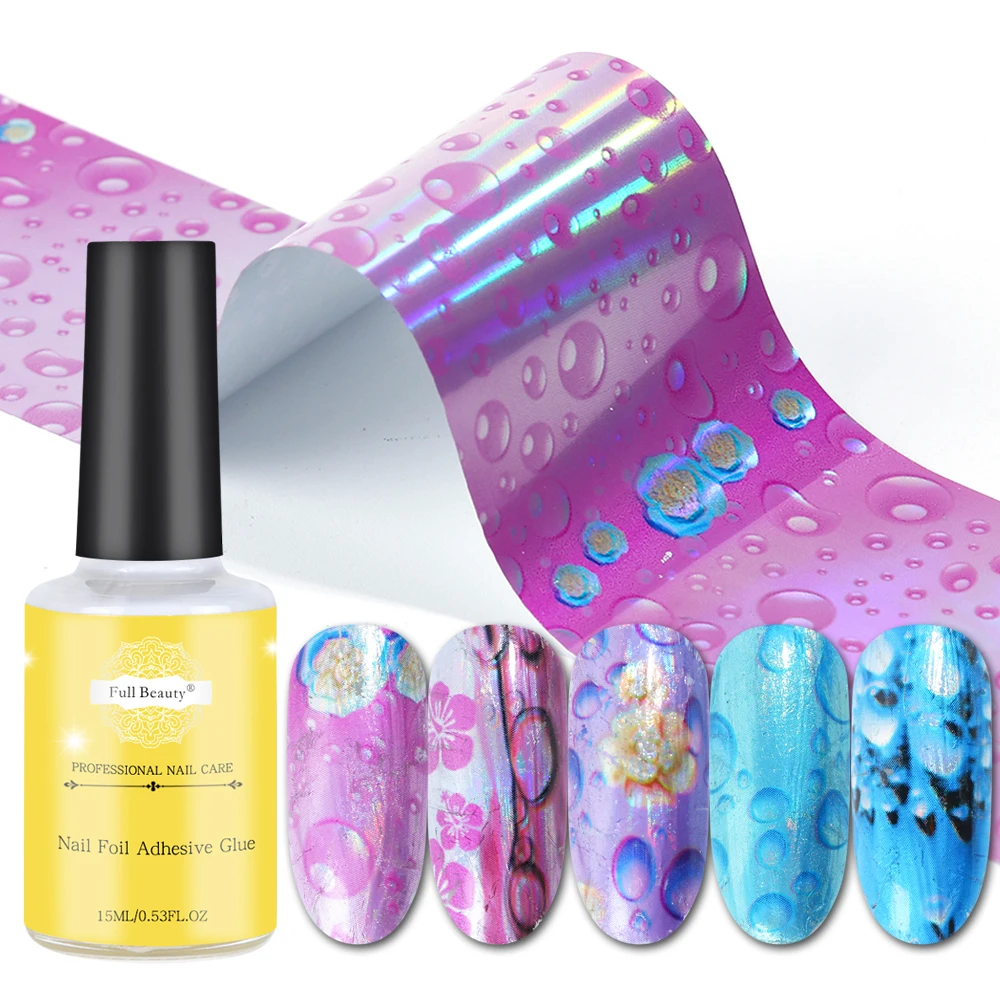 

16pcs Transfer Foil For Nails Set Decal Summer Waterdrop Bubbles Slider Flower Cool Adhesive Glue DIY Nail Art Decor Kit LA794-1