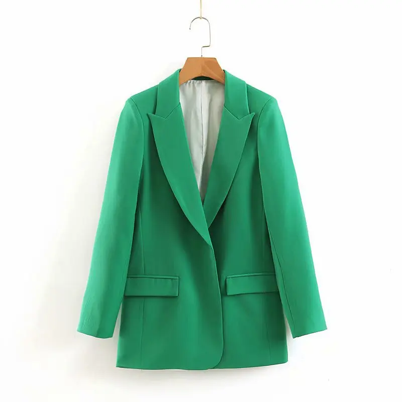 2019 New Green Women's Jacket And Blazers Solid Shawl Collar Pockets Suit Coat Female Long Sleeve Office Blazer Women Outerwear
