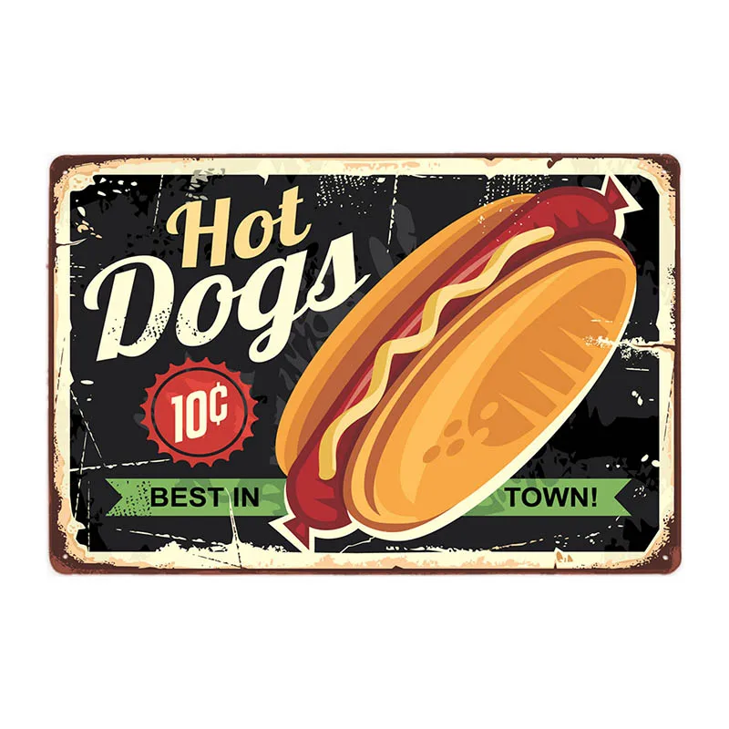 Hot Dogs Retro Tin Sign Hotdog Metal Poster Vintage Plaque Fast Food Hotel Shop Wall Decor 20x30cm - Цвет: 70145