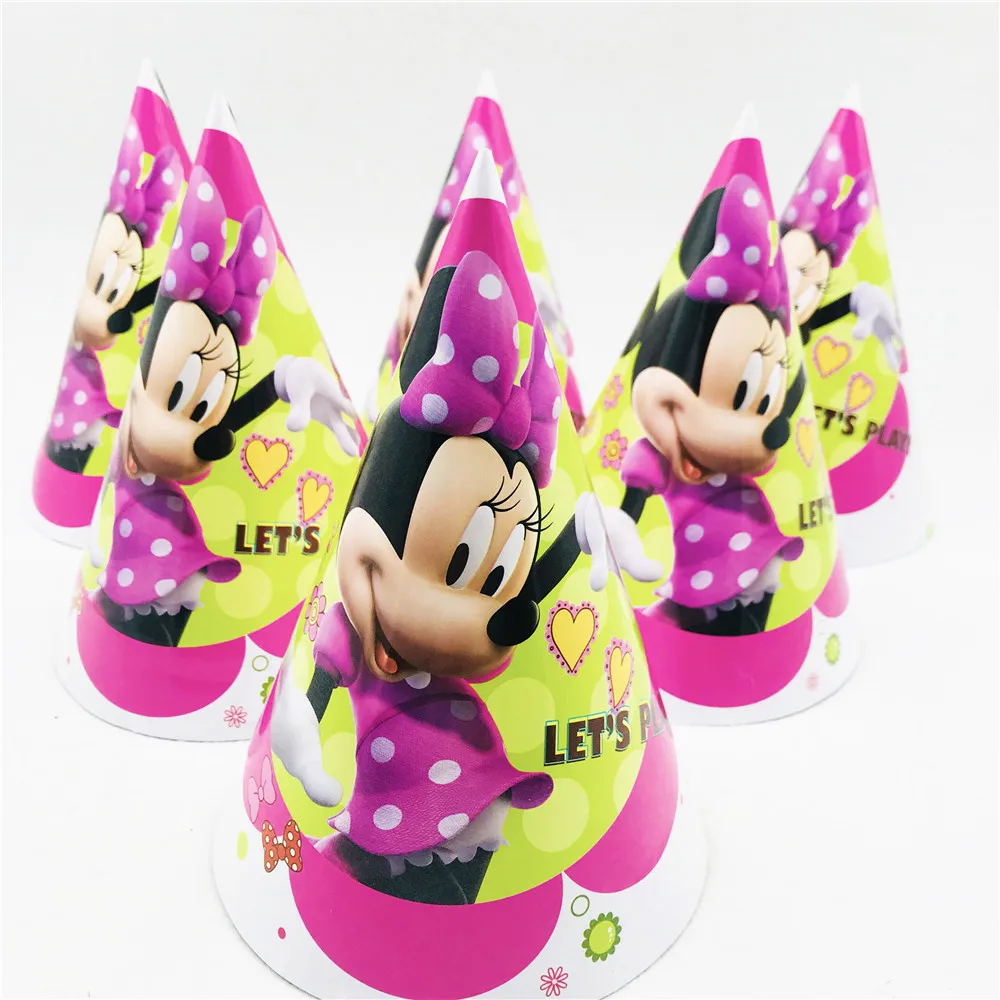 

6pcs\lot Minnie Mouse paper Hats Baby Shower Caps Disposable Decoration Kids Favors Happy Birthday Party Supplies
