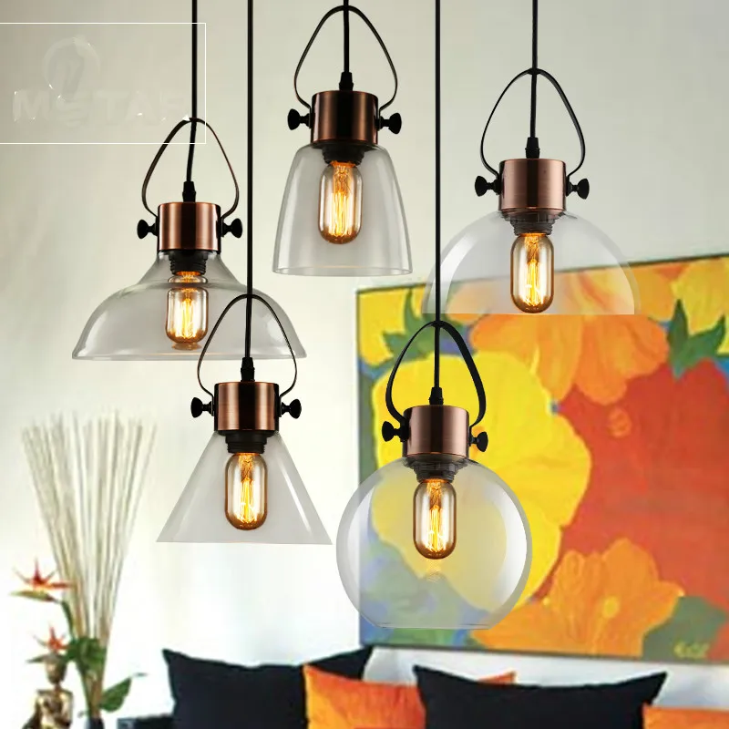 

100% Original Simple Nordic Retro Clear Glass Aluminum Led E27 Pendant Lampfor Dining Room Bar Entrance Ac 80-265v 2268