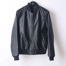 Новые мужские Куртки из натуральной кожи 4XL бейсбольная куртка мужские черные пальто воротник стойка тонкая мужская верхняя одежда