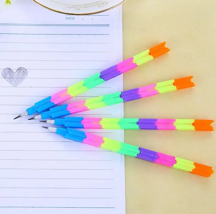 

Colorful Building Blocks Shape Pencils 8 Color Section Non-sharpening Pencil Multi function Pencil for Office School Stationery