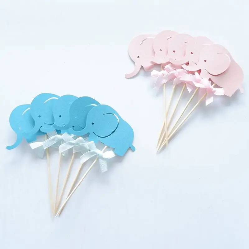 

10pcs Blue pink Elephant Toppers Picks Cupcake Topper Baby Shower Supplies Child Kids Birthday Party Cake Baking Party Decor