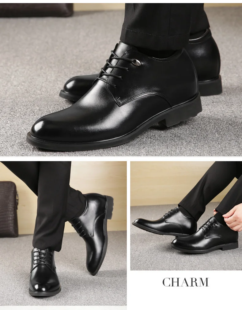 Обувь из натуральной кожи, увеличивающая рост; мужские деловые туфли; Брендовая обувь; мужская повседневная обувь; классические черные туфли; KA378