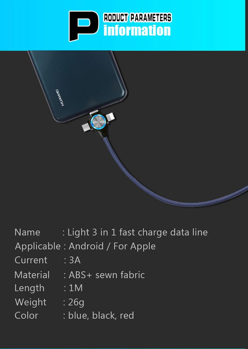 NOHON Fast Charging Sync Data Cable Lighting For iPhone 8 X Plus 3 in 1 LED Micro USB Type-C For Xiaomi Huawei USB Charge Cables (11)