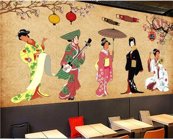 

beibehang Wallpaper home decor vintage wallpaper Japanese style beautiful kimono ladies sushi decorative mural restaurant mural