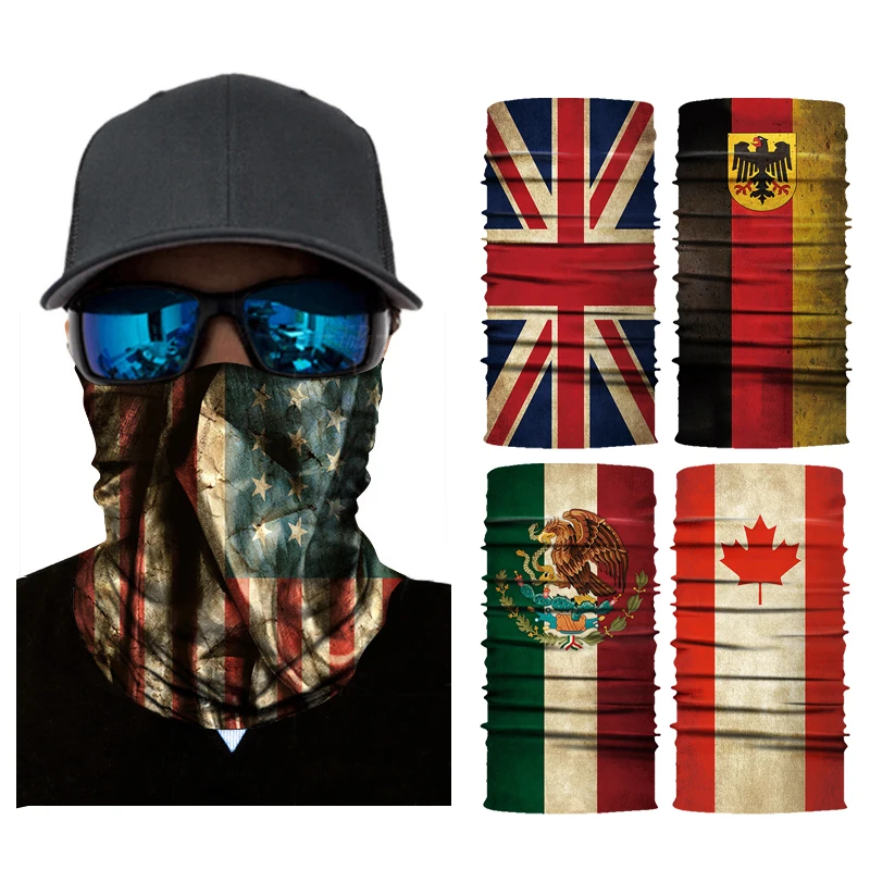 

USA/UK/ITALY/GERMANY Flag Outdoor Face Mask Microfiber Polyester Multifunctional Seamless Headwear for Motorcycle Hiking Cycling