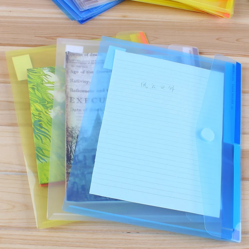 

3 Pcs Transparent Plastic Folder Magic Button Document Bag A4 File Cover Business And School Filing Products Deli 5504